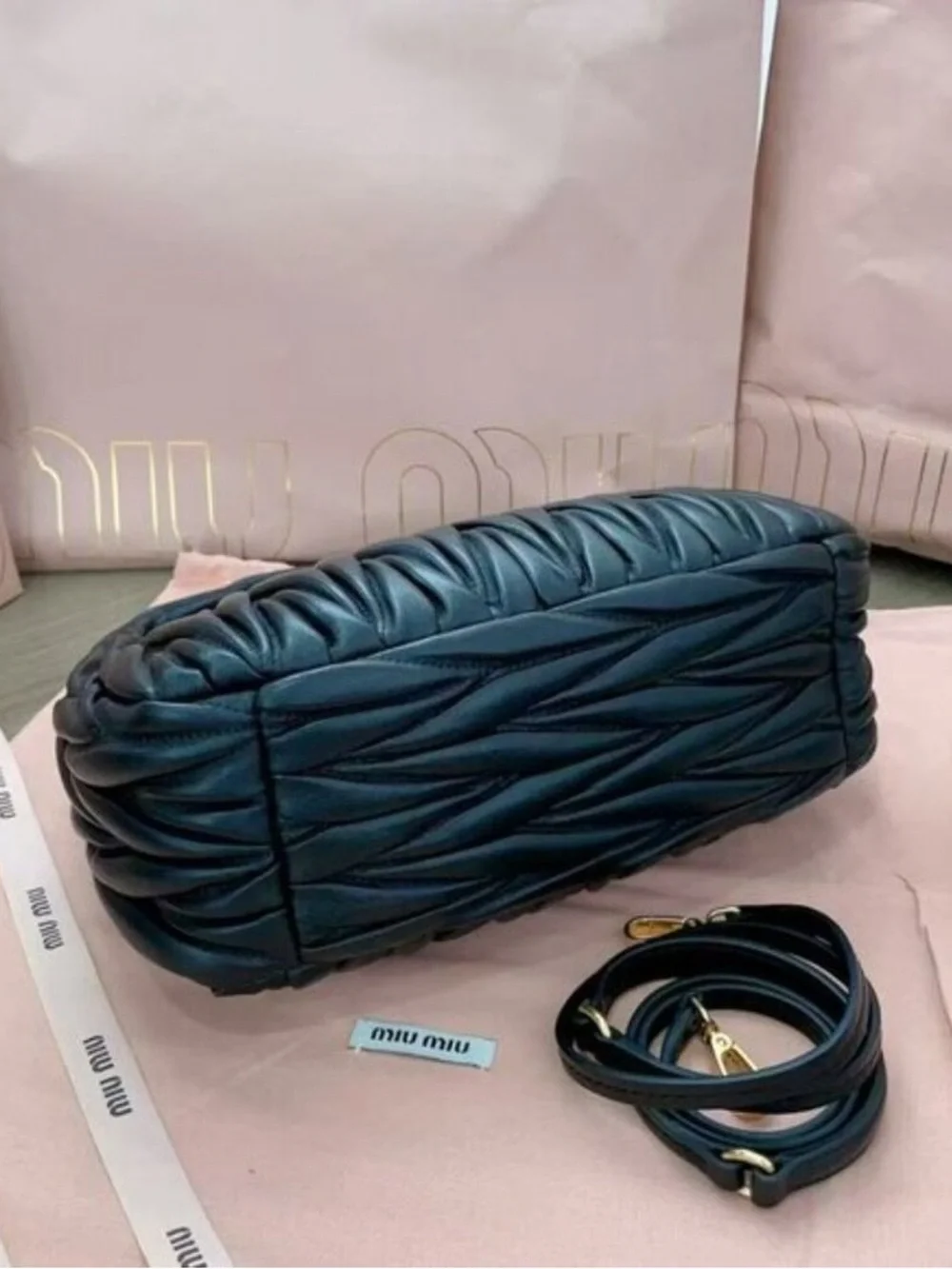 Miu Miu Black Quilted Leather Hobo with Gold Logo Hardware